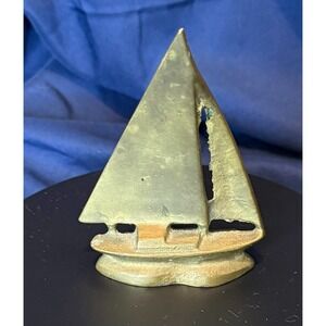 Vintage Solid Brass 4" Sailboat Decor Paperweight